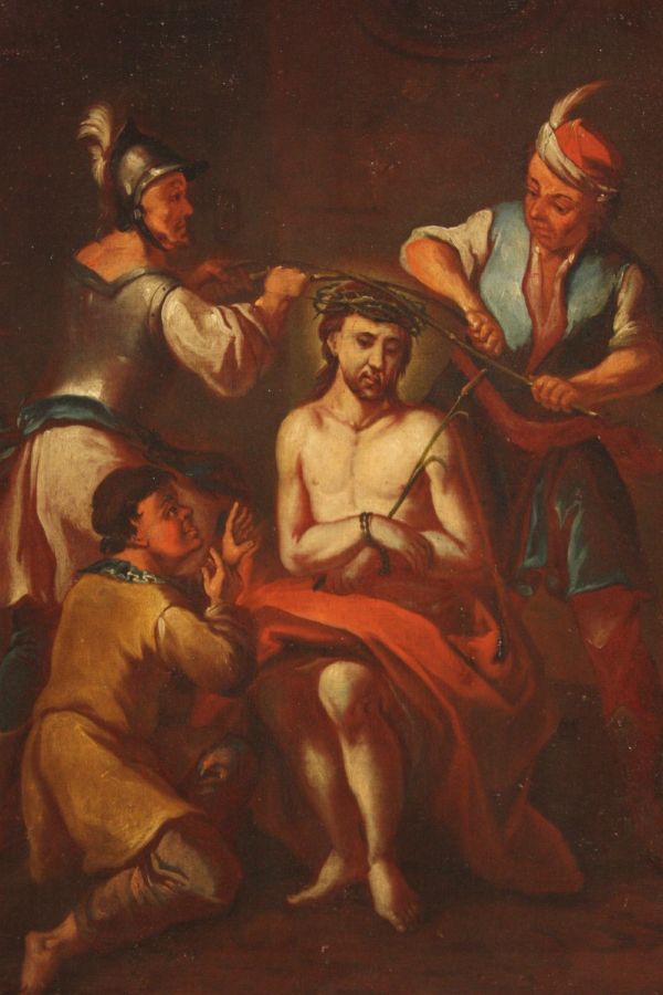 Antico dipinto religioso italiano del XVIII secolo, olio su tela