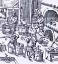 Lavorazione dell'argento nel XVI secolo, da una xilografia dell'epoca.